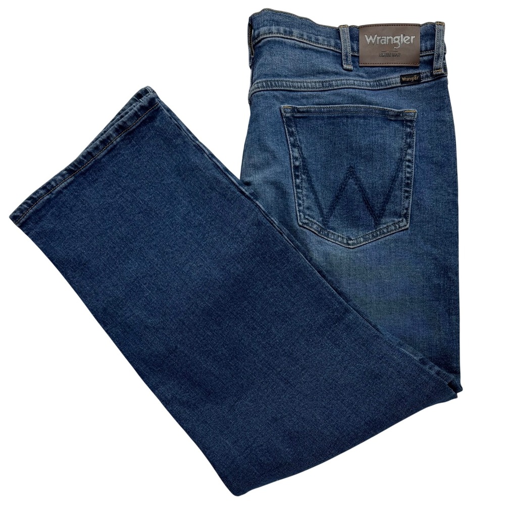 Wrangler Mens Relaxed Fit Straight Leg Blue Denim Jeans 40x30 Stretch